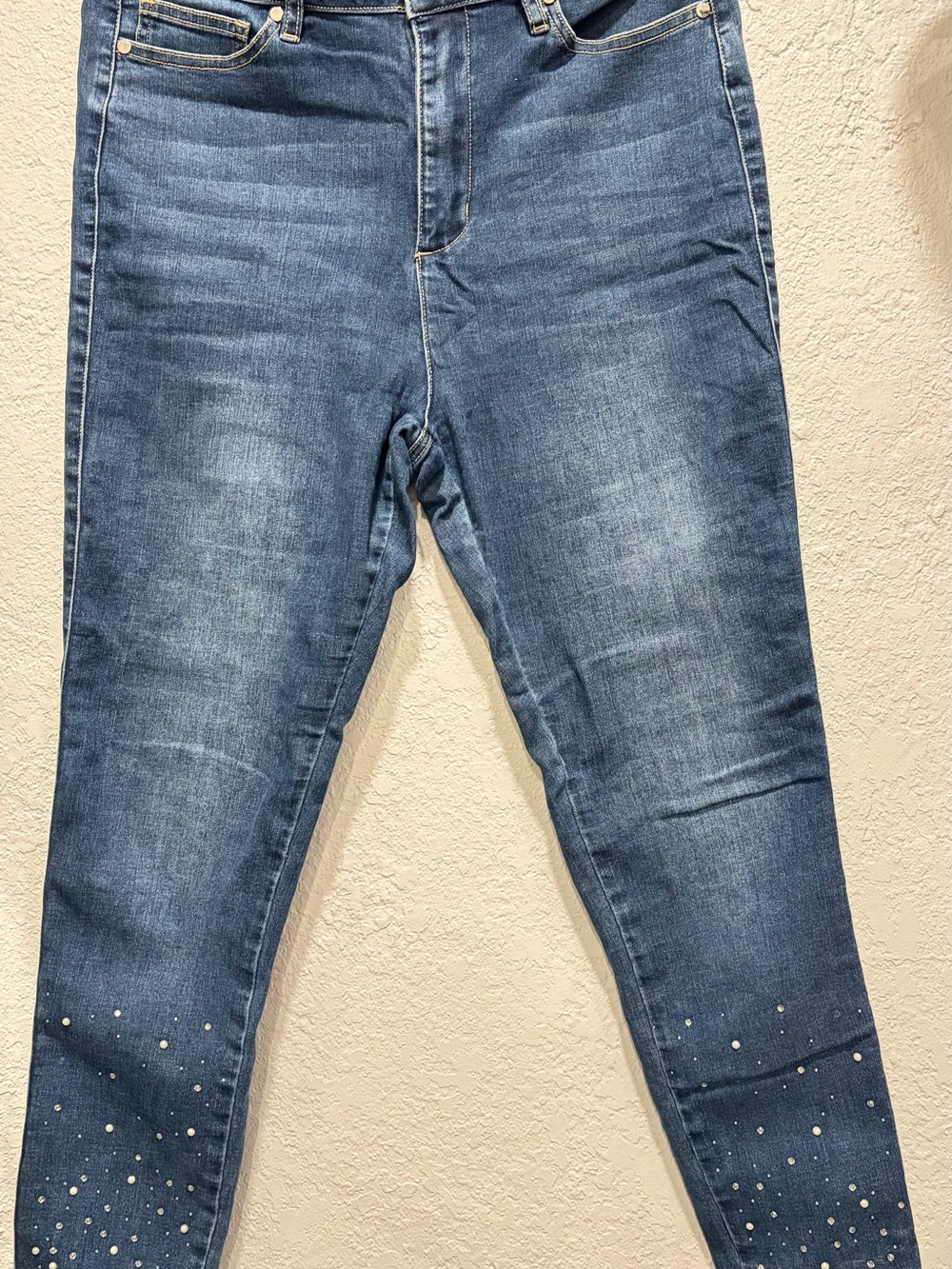 bebe Blue Ankle Jeans with Rhinestone Hem - Picture 2 of 6